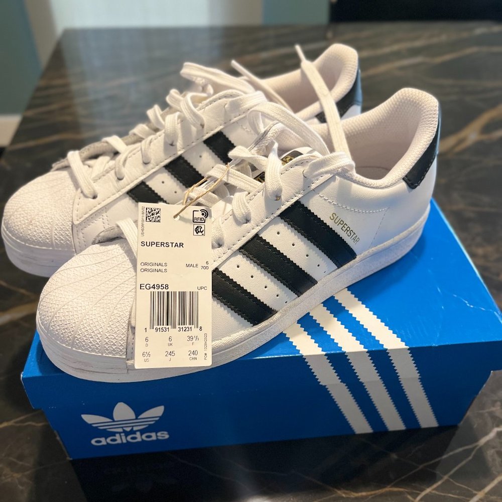 adidas Superstar White with Black Stripes Athletic Shoes